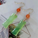 Green Chalcedony Drop Earrings Red Agate Ear Hook Hanfu Temperament Jewelry