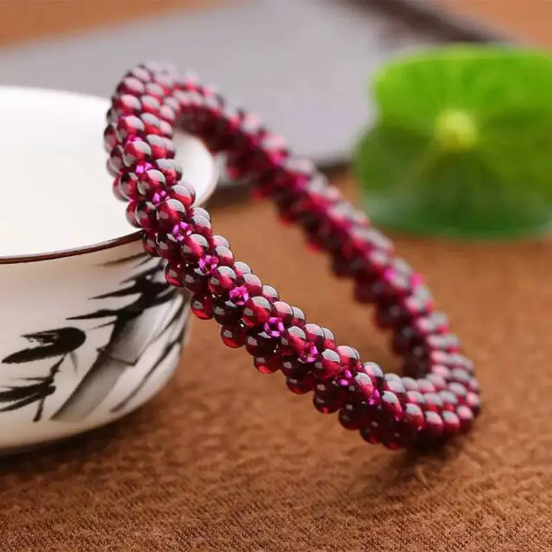 Hand Weave 3.5mm Red Garnet Elasticity Bracelet