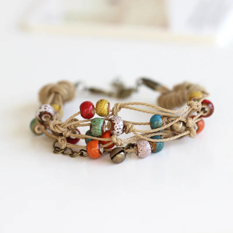 Hand Woven Colorful Ceramic Beads Bracelet Reiki Healing Prayer Strand Bracelet
