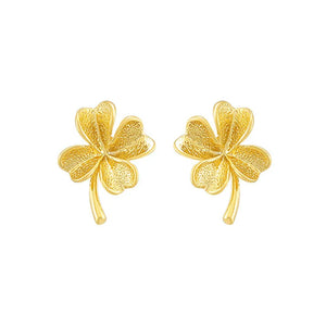 24k Gold-plated Stud Lucky Clover Earrings For Women's Glamour Jewelry