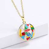 Geometric Rainbow Round Pendant Necklace for Wedding Party