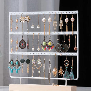High Jewelry Iron Display Organizer Earrings & Bracelets Holder with Wooden Base