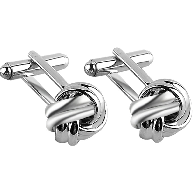 Silver Plated High Knot Cufflinks for Men Shirt Business Wedding French Shirt