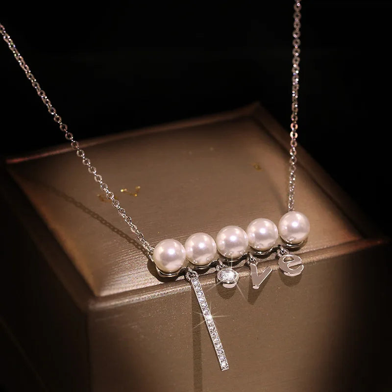 Love Letter Pendant Pearl Necklace for Women