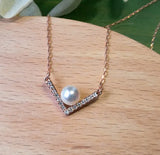 Natural Pearl V-shaped Crystals Necklace Pendant
