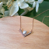 Natural Pearl V-shaped Crystals Necklace Pendant