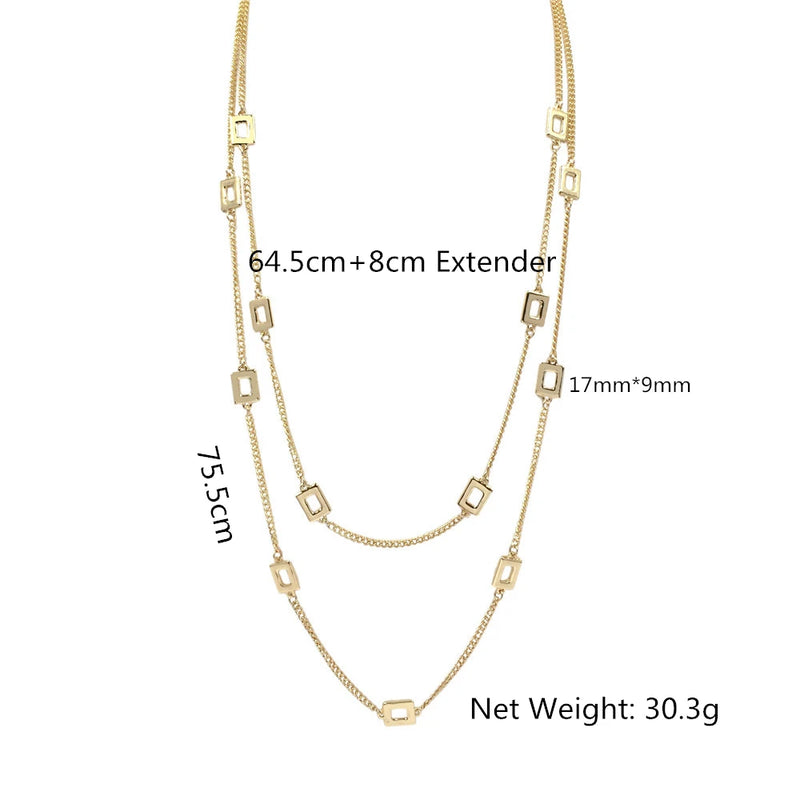 Layered Necklace Chain with Square Linked Necklace for Women