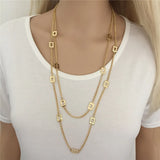 Layered Necklace Chain with Square Linked Necklace for Women