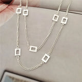Layered Necklace Chain with Square Linked Necklace for Women
