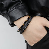 Tiger Eye Beaded Leather Men's Bracelet