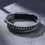 Tiger Eye Beaded Leather Men's Bracelet