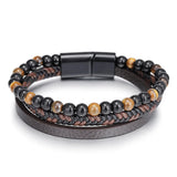 Tiger Eye Beaded Leather Men's Bracelet