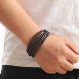Men's Leather Multi-Layer Beaded Bracelet with Magnet Buckle