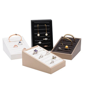 Leather Rings Earrings Tray Storage Box Organizer Case