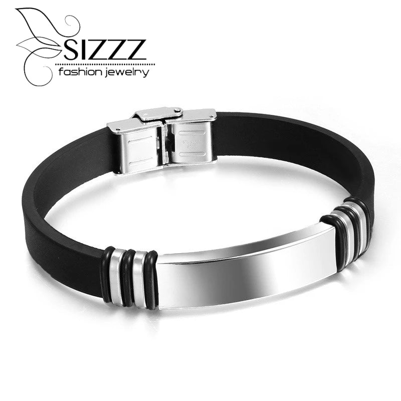 Lesbian Silicone Women's Bangle Bracelet Gun Plated Stainless Steel ID Tag