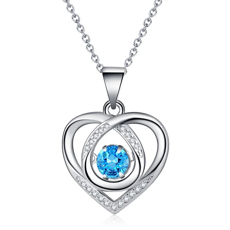 925 Silver Beating Heart Zircon Necklace