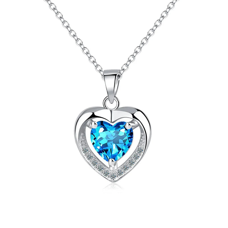 Heart Love Zircon 925 Silver Necklace Wedding Jewelry