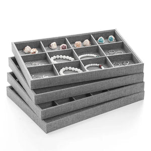 Linen Jewelry Display Holder Ring Earring Case Storage Organizer