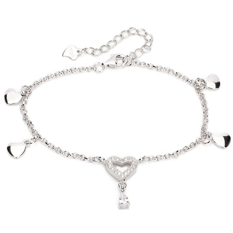 Heart Charm Copper Plating Rhodium Bracelet for Women