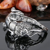 Stainless Steel Lion Charm Bracelet - Polished Silver 3D Animal Rock Bracelet