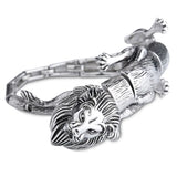 Stainless Steel Lion Charm Bracelet - Polished Silver 3D Animal Rock Bracelet