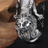 Stainless Steel Lion Charm Bracelet - Polished Silver 3D Animal Rock Bracelet
