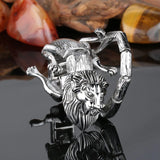 Stainless Steel Lion Charm Bracelet - Polished Silver 3D Animal Rock Bracelet