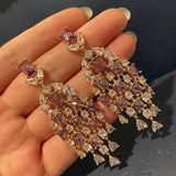 Purple Crystal Tassel Water Drop Earrings Retro Style Women's Jewelry