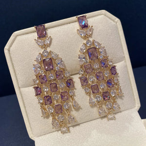 Purple Crystal Tassel Water Drop Earrings Retro Style Women's Jewelry