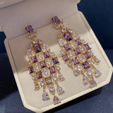 Purple Crystal Tassel Water Drop Earrings Retro Style Women's Jewelry