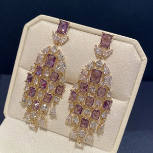 Purple Crystal Tassel Water Drop Earrings Retro Style Women's Jewelry
