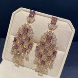Purple Crystal Tassel Water Drop Earrings Retro Style Women's Jewelry
