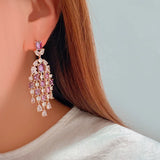 Purple Crystal Tassel Water Drop Earrings Retro Style Women's Jewelry