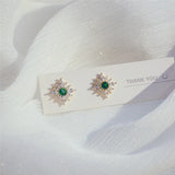 14K Real Zircon Emerald Stud Earrings for Women