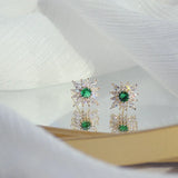 14K Real Zircon Emerald Stud Earrings for Women