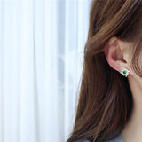 14K Real Zircon Emerald Stud Earrings for Women