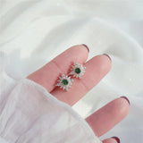 14K Real Zircon Emerald Stud Earrings for Women