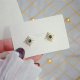 14K Real Zircon Emerald Stud Earrings for Women