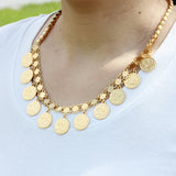 18K Coin Round Pendant Necklace for Women Girls Cuban Link Chains Choker