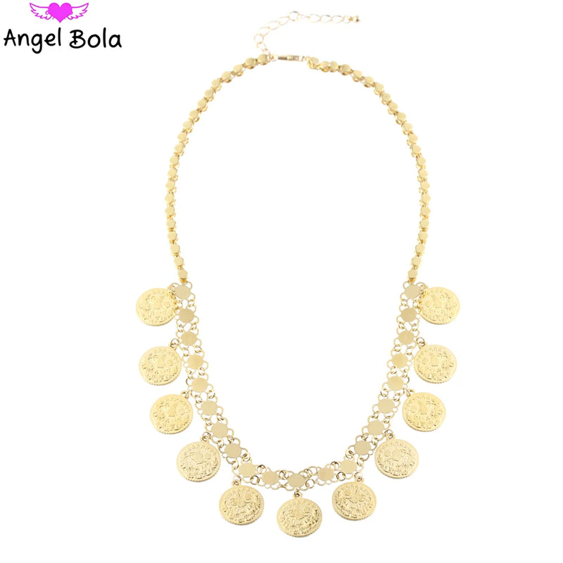18K Coin Round Pendant Necklace for Women Girls Cuban Link Chains Choker