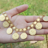 18K Coin Round Pendant Necklace for Women Girls Cuban Link Chains Choker