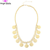 18K Coin Round Pendant Necklace for Women Girls Cuban Link Chains Choker
