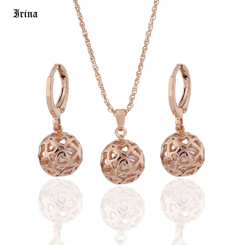 Rose Jewelry Set with Cubic Zircon for Women Bridal Wedding