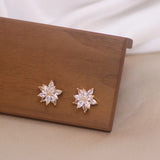 High Bling Zircon Flower Stud Earrings Sweet Clear Crystal Wedding Ear Stud