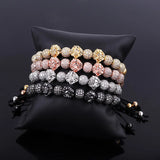 CZ Pave Ball Lion Head Beaded Cord Bracelet