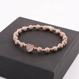 CZ Heart Charm Stainless Steel Beads Elastic Bracelet for Women