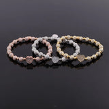 CZ Heart Charm Stainless Steel Beads Elastic Bracelet for Women