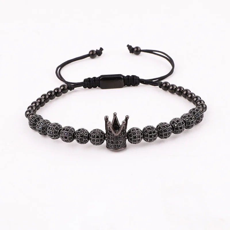 CZ Ball Crown Macrame Bracelet Men's Jewelry Gift
