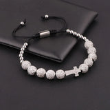 CZ Cross Charm Men's Macrame Bracelet Gift