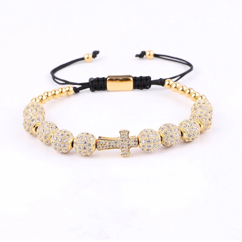 CZ Cross Charm Men's Macrame Bracelet Gift